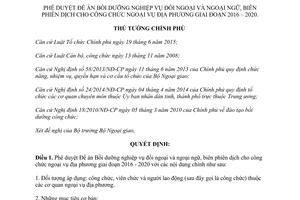 Quyết định 247/QĐ-TTg phê duyệt đề án bồi dưỡng nghiệp vụ đối ngoại ngoại ngữ biên phiên dịch 2016