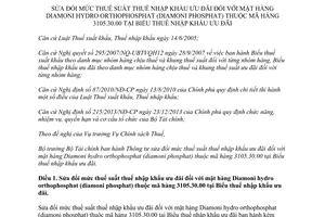Thông tư 25/2016/TT-BTC sửa đổi mức thuế suất thuế nhập khẩu ưu đãi diamoni phosphat 2016