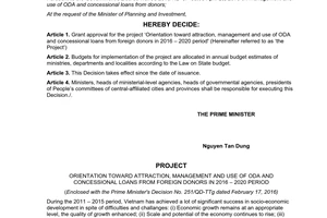 Decision No. 251/QD-TTg orientation attraction management use ODA concessional loans foreign donors 2016