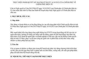 Kế hoạch 10/KH-UBND thực hiện nghị quyết 36a/2015/NQ-CP chính phủ điện tử Cà Mau 2016