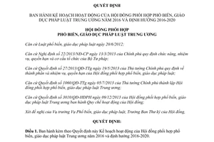 Quyết định 207/QĐ-HĐPH hoạt động hội đồng phối hợp phổ biến giáo dục pháp luật trung ương 2016 2020