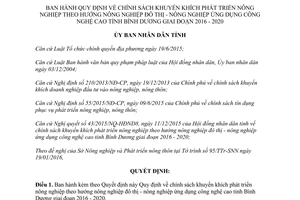Quyết định 04/2016/QĐ-UBND phát triển nông nghiệp đô thị ứng dụng công nghệ cao Bình Dương 2016 2020