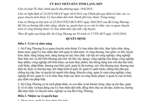 Quyết định 10/2016/QĐ-UBND quy định chức năng nhiệm vụ quyền hạn cơ cấu Sở Công Thương Lạng Sơn