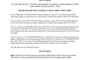 Quyết định 476/QĐ-BNN-TY phòng chống bệnh Lở mồm long móng giai đoạn 2016 2020
