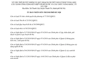 Quyết định 845/QĐ-UBND quy hoạch nhà ở thấp tầng khu cây xanh công cộng hồ nước Hà Nội