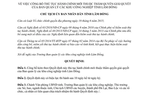Quyết định 281/QĐ-UBND công bố thủ tục hành chính mới của Ban quản lý các khu công nghiệp Lâm Đồng
