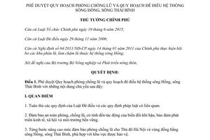 Quyết định 257/QĐ-TTg quy hoạch phòng chống lũ đê điều sông Hồng Thái Bình 2016