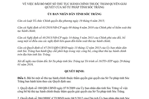 Quyết định 328/QĐ-UBND bãi bỏ thủ tục hành chính thẩm quyền giải quyết Sở Tư pháp Sóc Trăng 2016