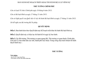 Quyết định 272/QĐ-TTg kế hoạch triển khai thi hành Bộ luật Hình sự 2016