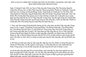 Thông báo 34/TB-VPCP kết luận của Phó Thủ tướng với Ban Tiếp công dân Trung ương 2016