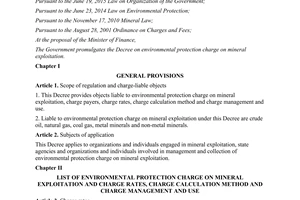 Decree 12/2016/ND-CP environmental protection charge on mineral exploitation