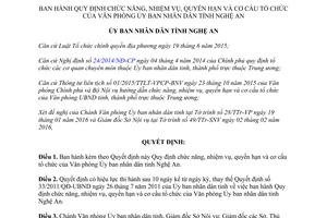 Quyết định 19/2016/QĐ-UBND chức năng nhiệm vụ quyền hạn cơ cấu tổ chức Văn phòng Ủy ban Nghệ An