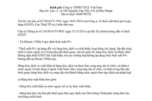 Công văn 998/CT-TTHT thuế suất thuế giá trị gia tăng Thành phố Hồ Chí Minh 2016