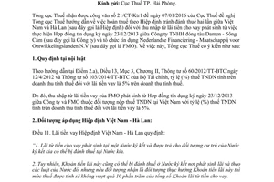 Công văn 528/TCT-HTQT hoàn thuế theo Hiệp định thuế Việt Nam Hà Lan 2016