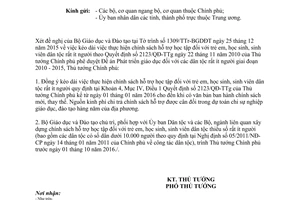 Công văn 209/TTg-KGVX kéo dài việc thực hiện chính sách hỗ trợ học tập trẻ em