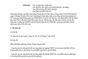 Công văn 525/BGDĐT-KTKĐCLGD tổ chức kỳ thi trung học phổ thông tuyển sinh đại học cao đẳng hệ chính quy 2016
