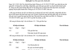 Công văn 1119/TCHQ-TXNK hạch toán tiền nộp trước theo Thông tư 191/2015/TT-BTC 2016