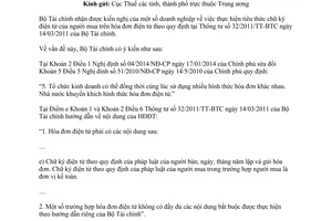 Công văn 2402/BTC-TCT hướng dẫn thực hiện hóa đơn điện tử 2016