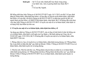 Công văn 978/BYT-BH hướng dẫn triển khai thông tư 40/2015/TT-BYT 2016