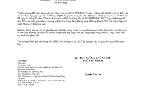 Công văn 1215/VPCP-KTN tuyển chọn phương án kiến trúc cảng hàng không quốc tế Long Thành 2016