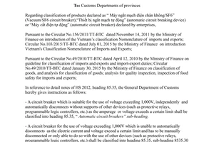 Dispatch 1213/TCHQ-TXNK classify SF6 vacuum circuit breakers
