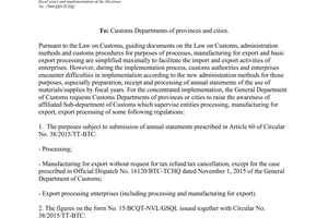 Official Dispatch No. 1501/TCHQ-GSQL annual statements materials supplies 2016