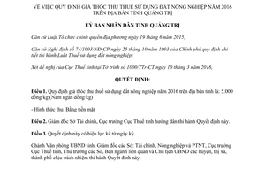 Quyết định 485/QĐ-UBND giá thóc thu thuế sử dụng đất nông nghiệp Quảng Trị 2016