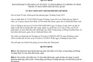 Quyết định 10/2016/QĐ-UBND quy chế mẫu tổ chức Phòng Tư pháp thuộc Ủy ban huyện quận Hồ Chí Minh