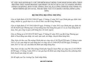 Quyết định 1304/QĐ-BCT thí điểm tạm nhập hàng phương thức tạm nhập tái xuất Quảng Ninh Lạng Sơn 2016
