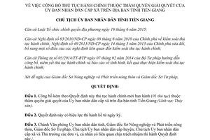 Quyết định 957/QĐ-UBND thủ tục hành chính thẩm quyền Ủy ban nhân dân cấp xã Tiền Giang 2016