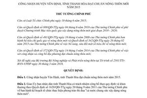 Quyết định 560/QĐ-TTg công nhận huyện Yên Định Thanh Hóa đạt chuẩn nông thôn mới 2015 2016