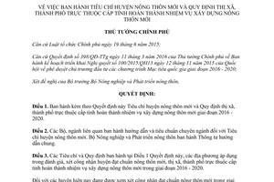 Quyết định 558/QĐ-TTg tiêu chí huyện thị xã thành phố nông thôn mới 2016