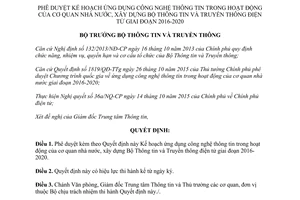 Quyết định 509/QĐ-BTTTT ứng dụng công nghệ xây dựng bộ thông tin truyền thông điện tử 2016 2020