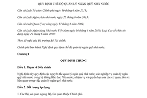 Nghị định 24/2016/NĐ-CP chế độ quản lý ngân quỹ nhà nước