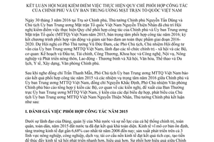 Thông báo 64/TB-VPCP hội nghị kiểm điểm quy chế phối hợp công tác chính phủ mặt trận tổ quốc 2016