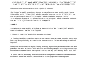 Law 106/2016/QH13 amendments law value added tax law special excise duty law tax administration