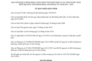 Quyết định 22/2016/QĐ-UBND phân vùng phát thải khí thải xả nước thải Bình Định 2016 2020