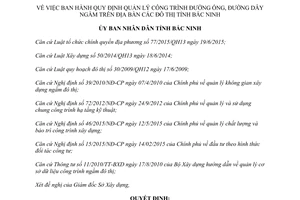 Quyết định 15/2016/QĐ-UBND quản lý công trình đường ống đường dây ngầm Bắc Ninh