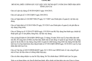 Công bố 758/CBLS-XD-TC bổ sung giá vật liệu xây dựng Quý I Lào Cai 2016