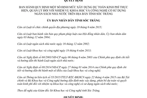 Quyết định 07/2016/QĐ-UBND dự toán kinh phí thực hiện nhiệm vụ khoa học công nghệ Sóc Trăng 2016