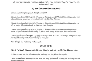 Quyết định 1340/QĐ-BCT chương trình điều tra thống kê quốc gia 2016