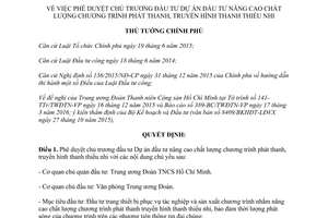 Quyết định 583/QĐ-TTg đầu tư nâng cao chất lượng chương trình phát thanh truyền hình thanh thiếu nhi 2016