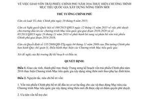 Quyết định 592/QĐ-TTg giao vốn trái phiếu Chính phủ mục tiêu quốc gia xây dựng nông thôn mới 2016
