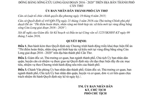 Quyết định 1731/QĐ-UBND thí điểm hoàn thiện nhân rộng mô hình hợp tác xã kiểu mới Cần Thơ 2016