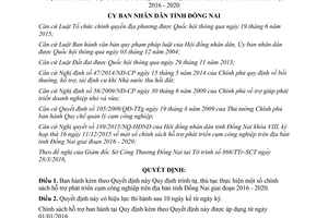 Quyết định 32/2016/QĐ-UBND trình tự thủ tục hỗ trợ phát triển cụm công nghiệp Đồng Nai 2016 2020