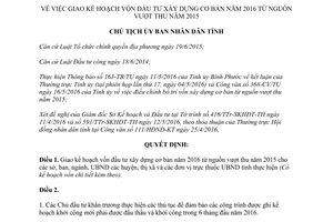 Quyết định 1163/QĐ-UBND kế hoạch vốn đầu tư xây dựng cơ bản từ nguồn vượt thu Bình Phước 2015 2016