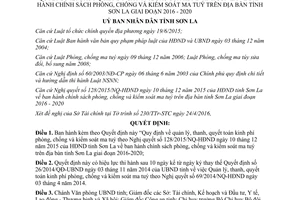 Quyết định 10/2016/QĐ-UBND thực hiện 128/2015/NQ-HĐND phòng chống kiểm soát ma tuý Sơn La