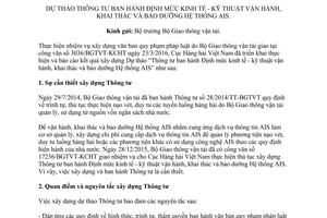 Tờ trình 2068/TTr-CHHVN Dự thảo thông tư định mức kinh tế kỹ thuật vận hành khai thác bảo dưỡng AIS