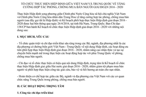 Kế hoạch 142/KH-BCĐ thực hiện Hiệp định Việt Nam Trung Quốc phòng chống mua bán người 2016