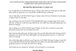 Quyết định 2186/QĐ-BGDĐT bồi dưỡng tiêu chuẩn chức danh nghề nghiệp giáo viên mầm non hạng II 2016